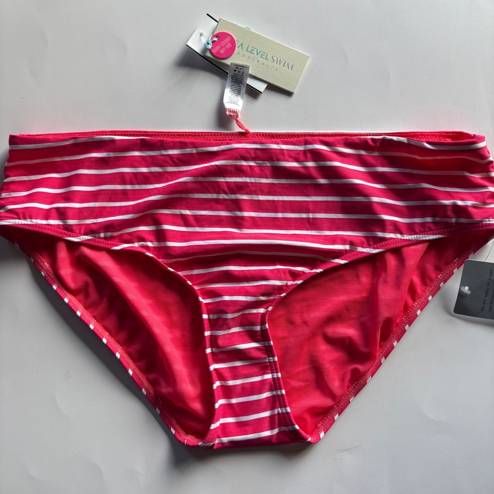 Sea Level Swimsuit Bottoms Coral White Striped Bikini Bottoms Size‎ 14 Beachwear